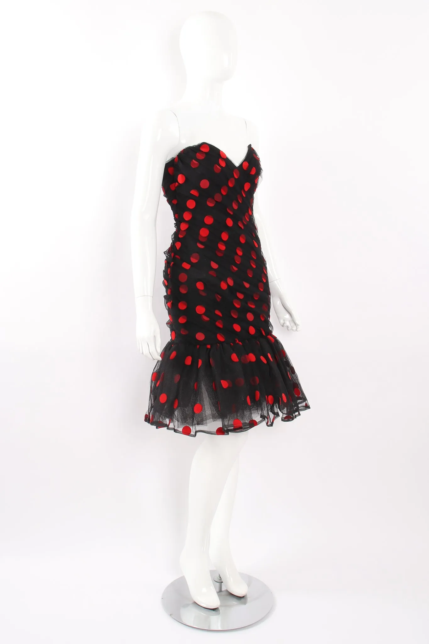 Velvet Dot Sweetheart Flounce Dress
