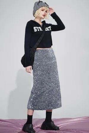 Velvet Sequin Party Midi Skirt