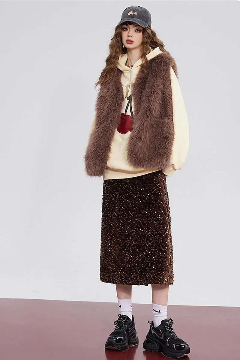 Velvet Sequin Party Midi Skirt