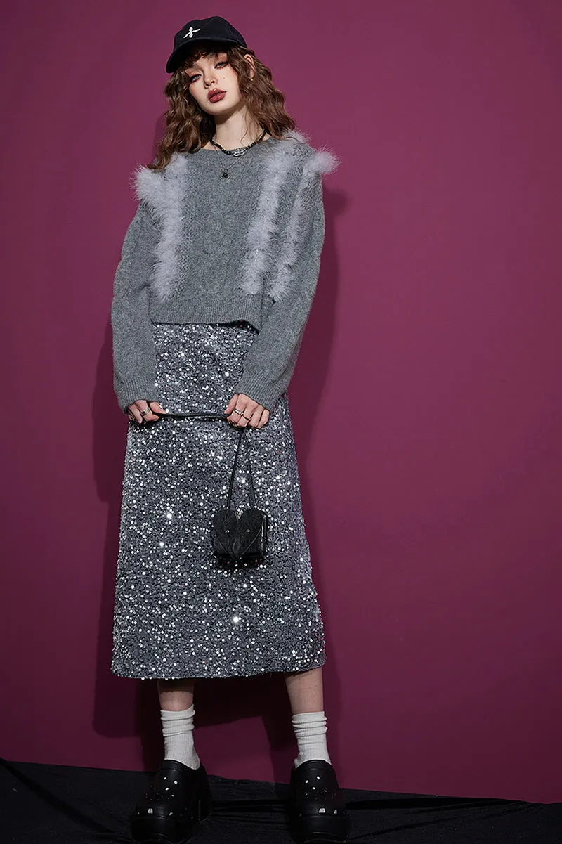Velvet Sequin Party Midi Skirt