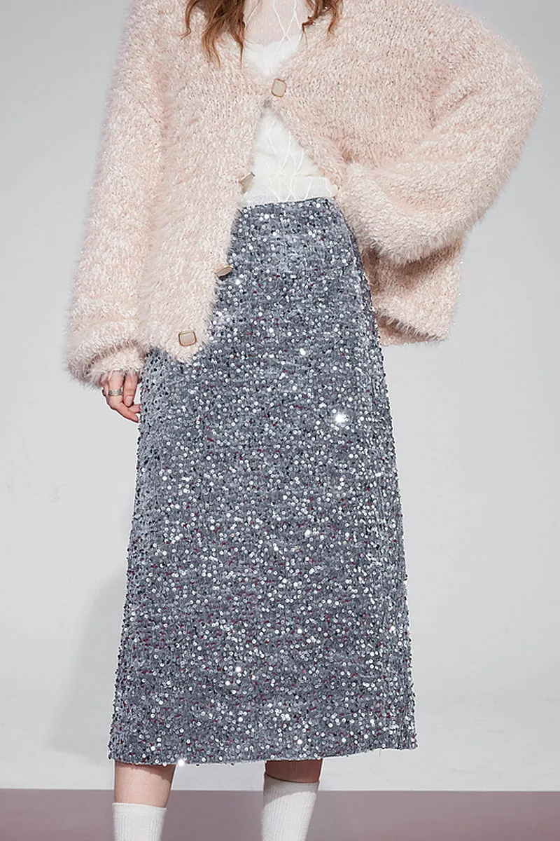 Velvet Sequin Party Midi Skirt