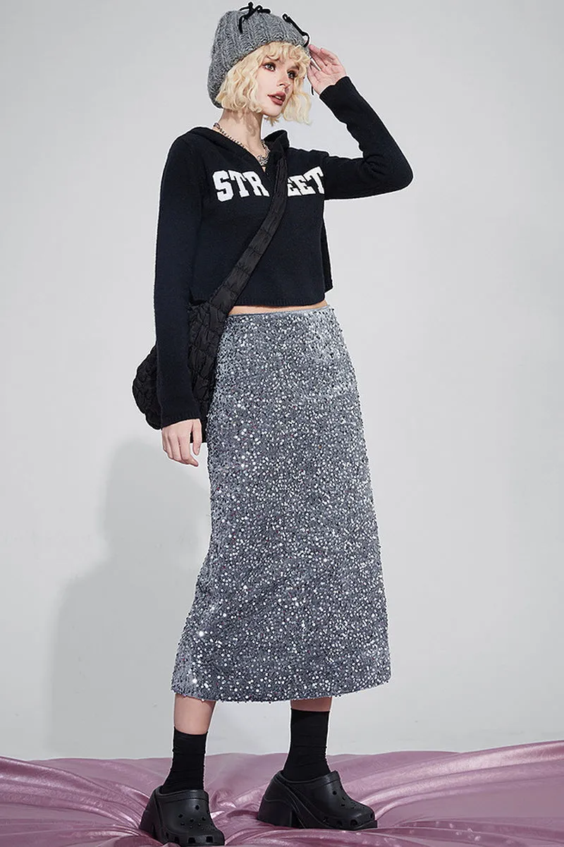 Velvet Sequin Party Midi Skirt