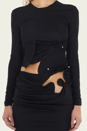 Venus Looped Long-Sleeve Top in Black