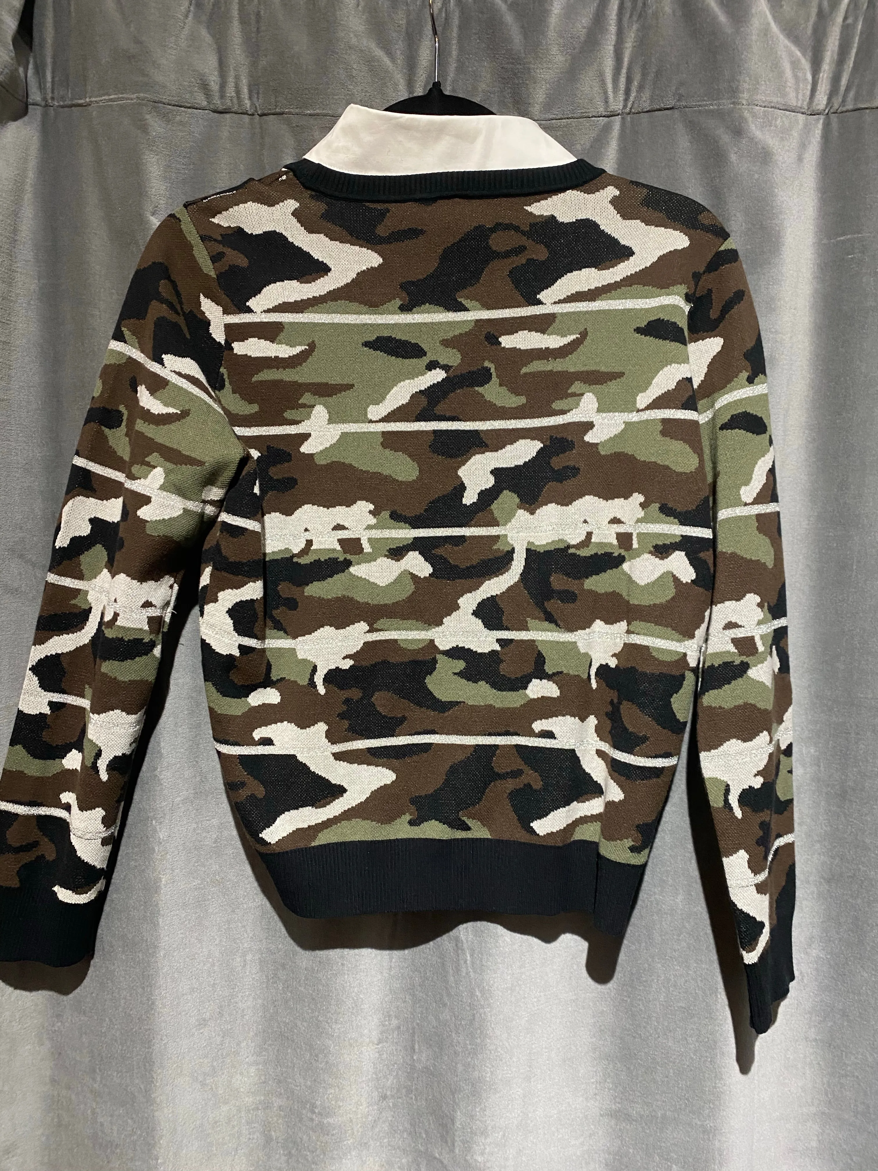 Veronica Beard Camo Crew Neck Sweater with Detachable White collar