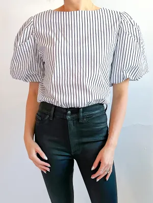 Vertical Stripe Puff Sleeve Top