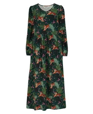 Vestido SUGARHILL Sidney Midi Dark Green, Tigers & Palms