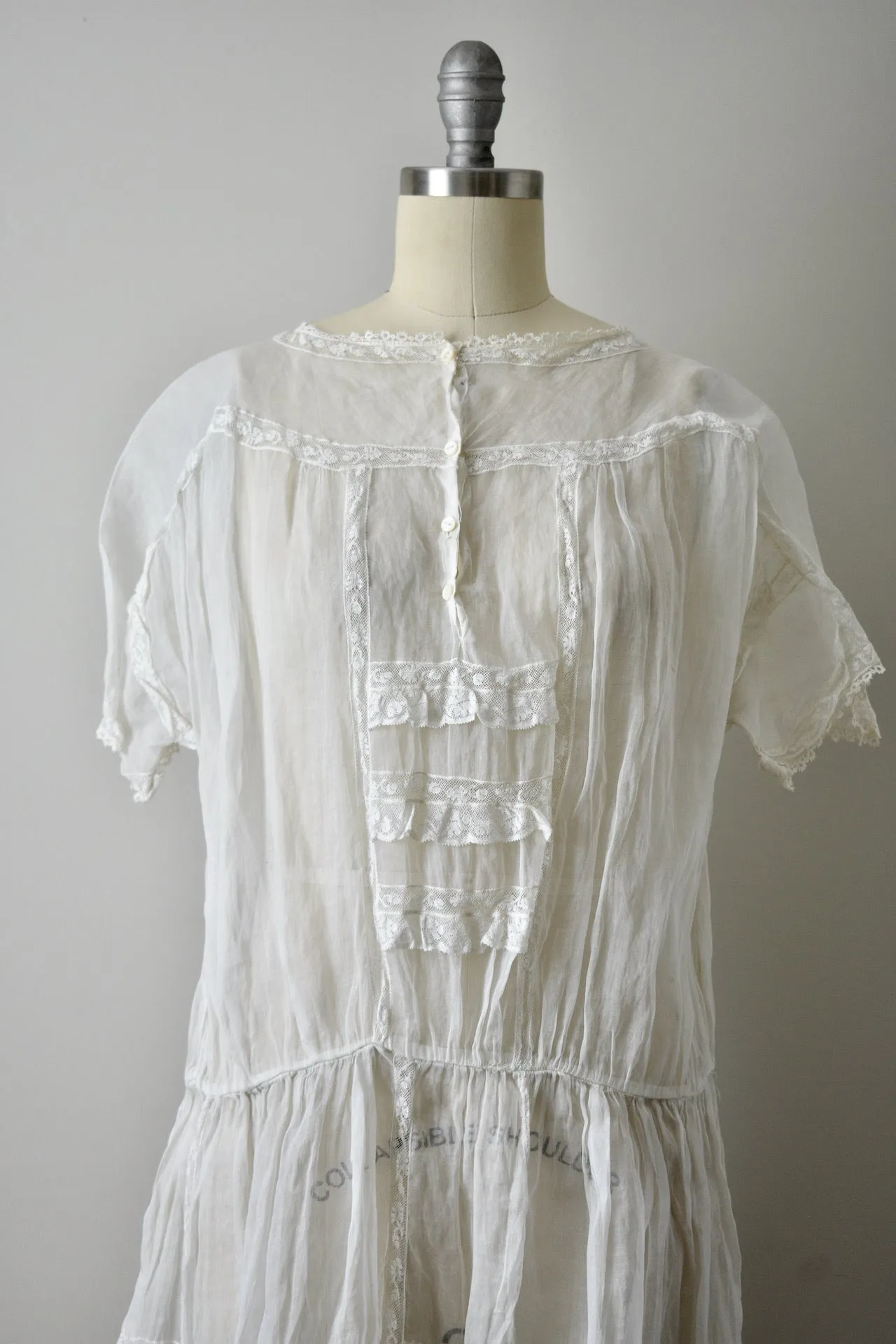 Vintage 1920s Organdy Tea Dress w/ Lace Insertions