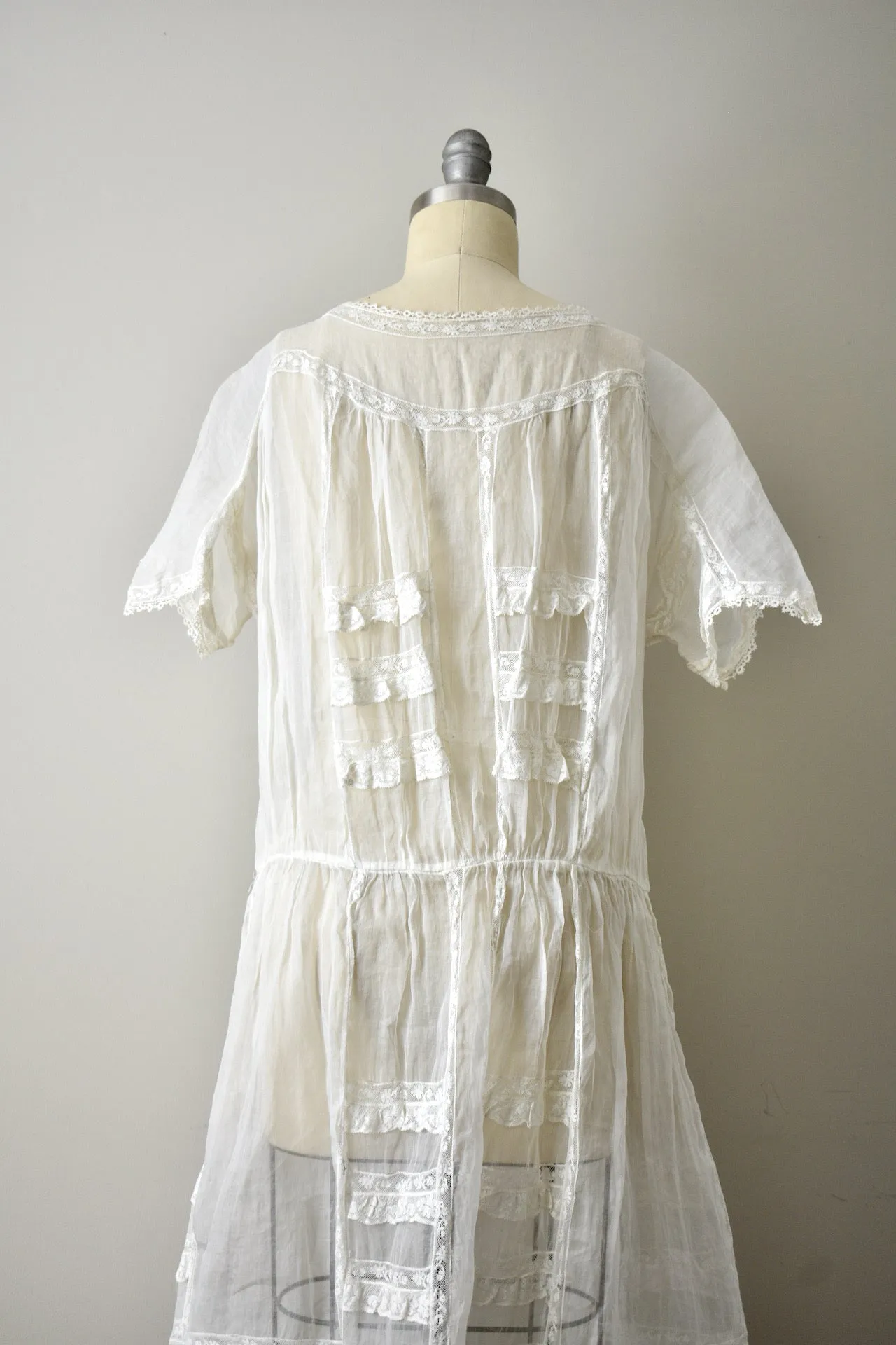 Vintage 1920s Organdy Tea Dress w/ Lace Insertions