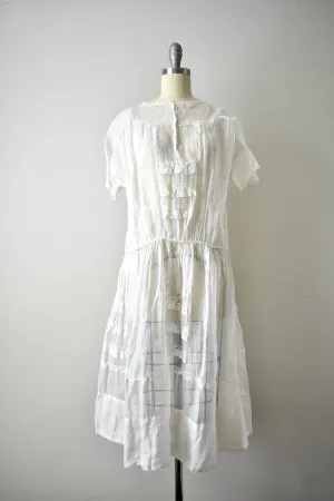 Vintage 1920s Organdy Tea Dress w/ Lace Insertions