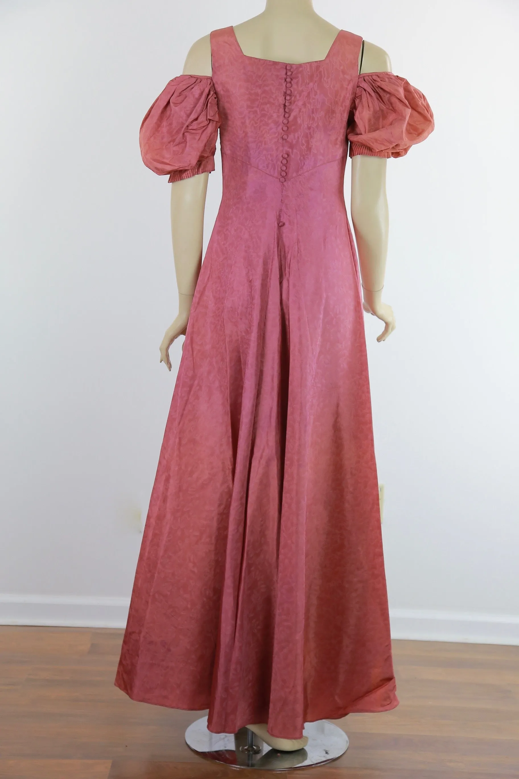 Vintage 40s mauve pink open shoulder evening dress