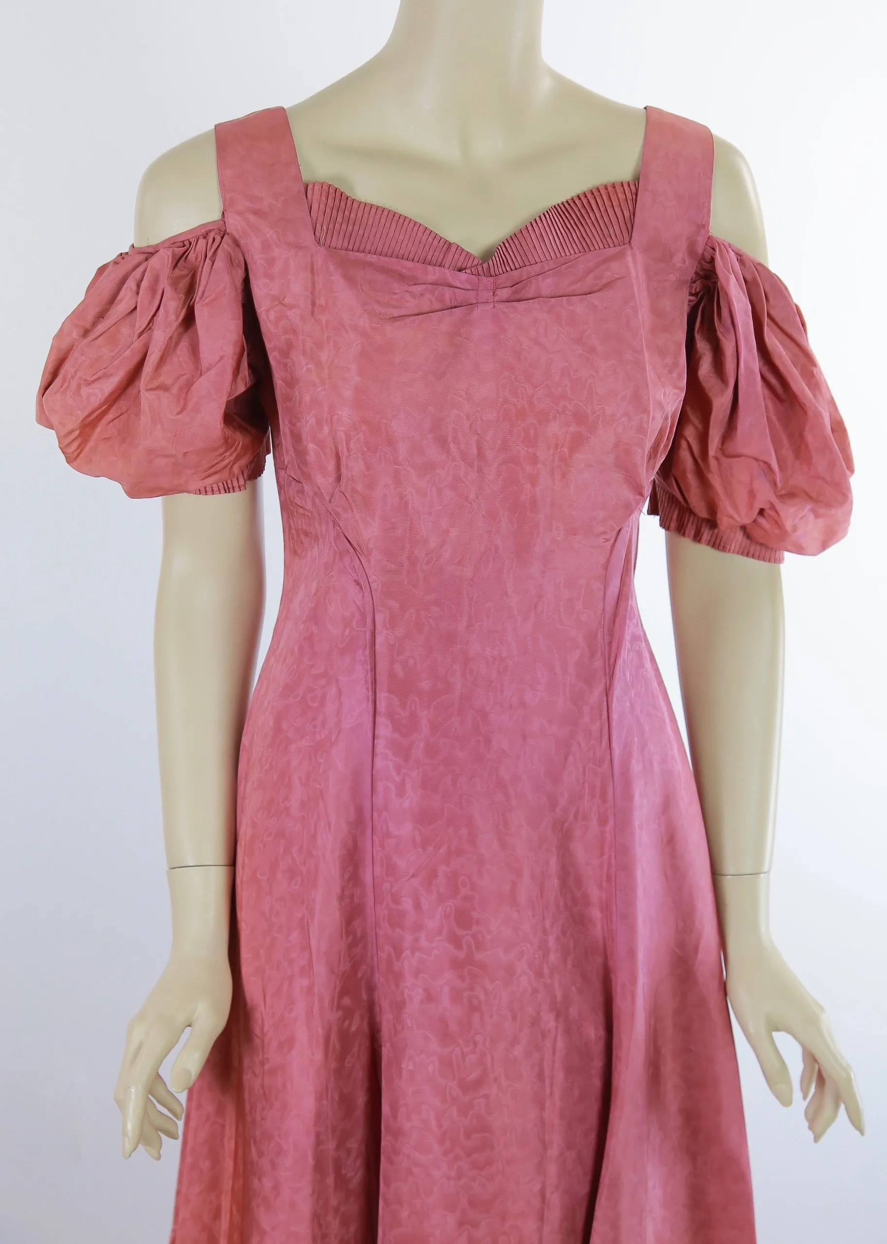 Vintage 40s mauve pink open shoulder evening dress