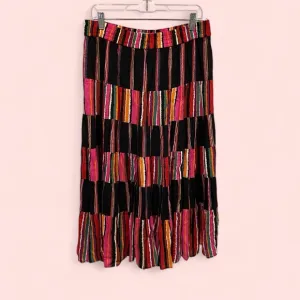 Vintage 70’s-80’s ultimate boho hippie pink pleated multi color midi skirt