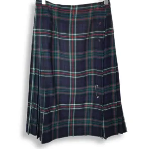 Vintage 80s Aljean Canada Wool Pleated Kilt Navy Tartan Sz S