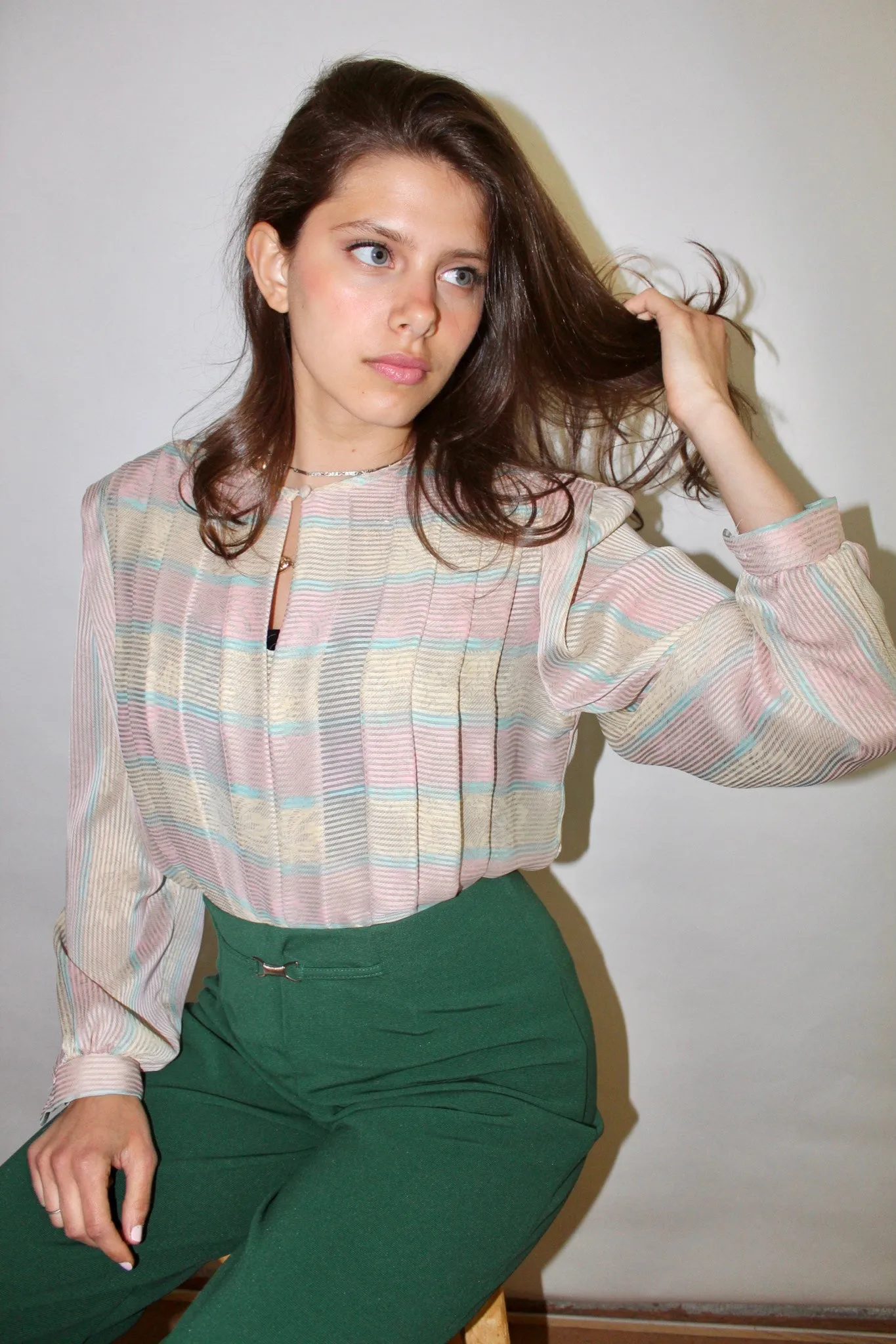 Vintage 80s Pleated Pastel Blouse (M)