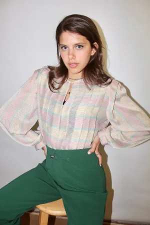 Vintage 80s Pleated Pastel Blouse (M)
