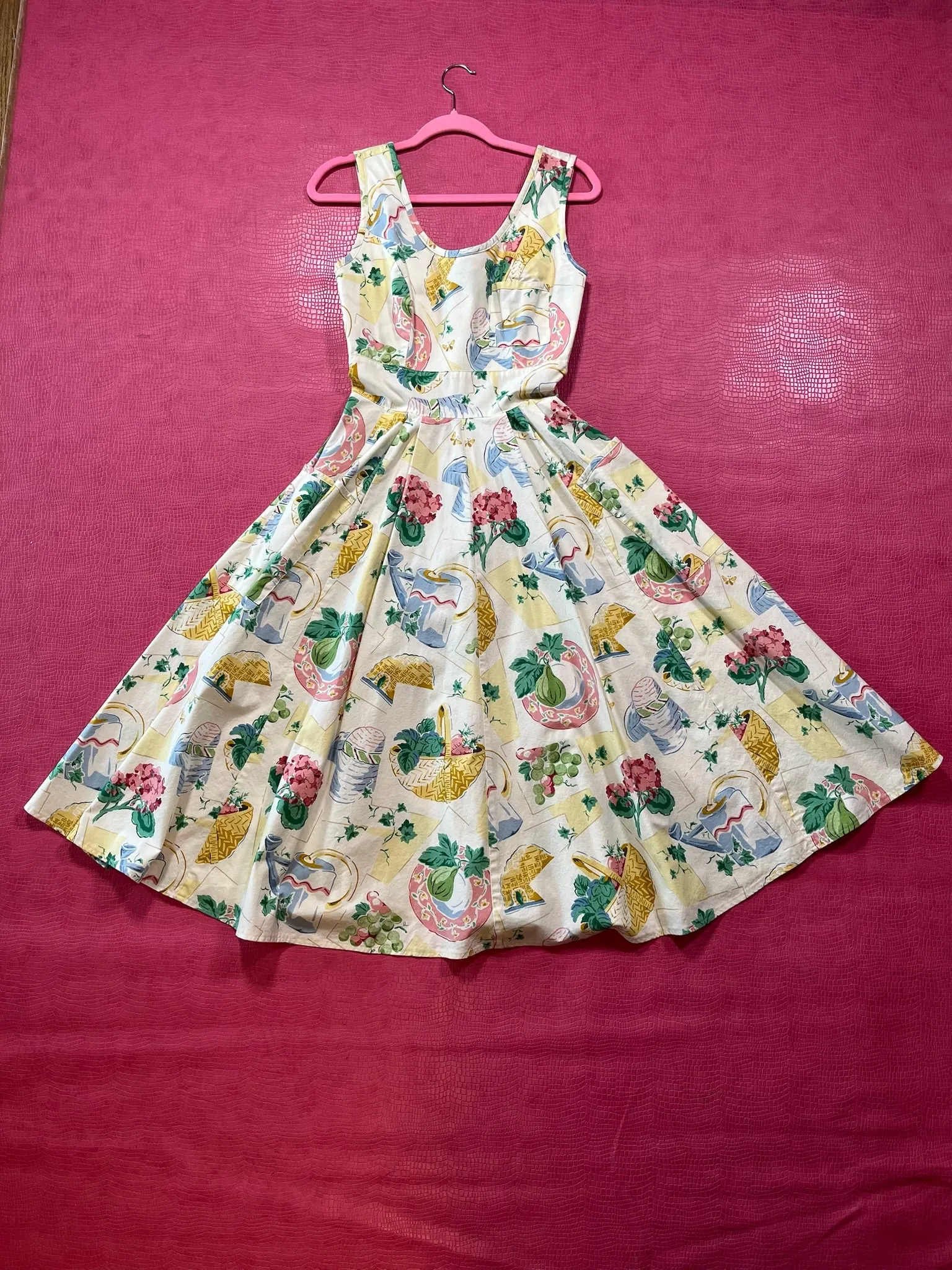 Vintage 80s "Karen Alexander" Picnic Basket Print Dress - Best Fits Size XS-S