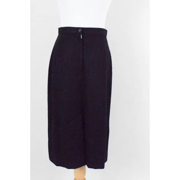 Vintage 80s Wool Black Midi Skirt size 10 | 28 waist