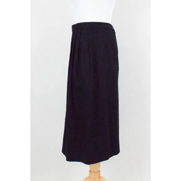 Vintage 80s Wool Black Midi Skirt size 10 | 28 waist