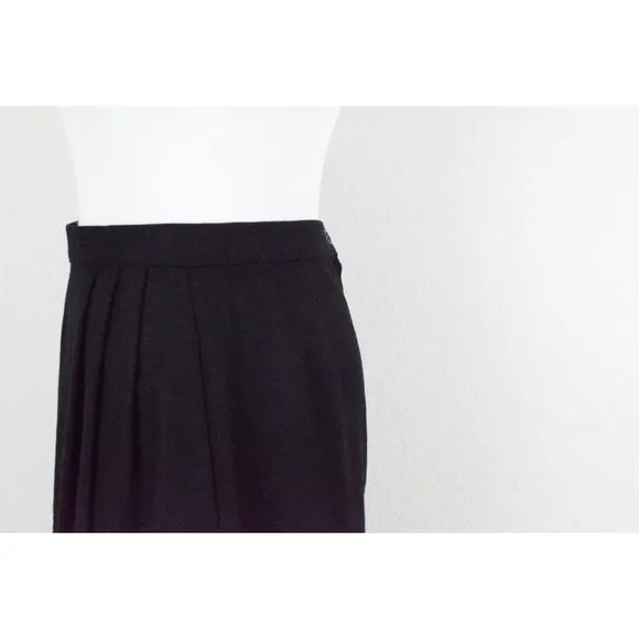 Vintage 80s Wool Black Midi Skirt size 10 | 28 waist