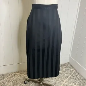 Vintage 80s Handmade Women’s Medium Black Striped Hi Rise Midi Skirt Slit