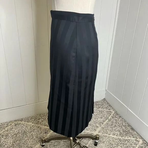 Vintage 80s Handmade Women’s Medium Black Striped Hi Rise Midi Skirt Slit