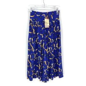 Vintage 90s A-Line Midi Skirt Women's Sz XS Equestrian Print Blue NOS