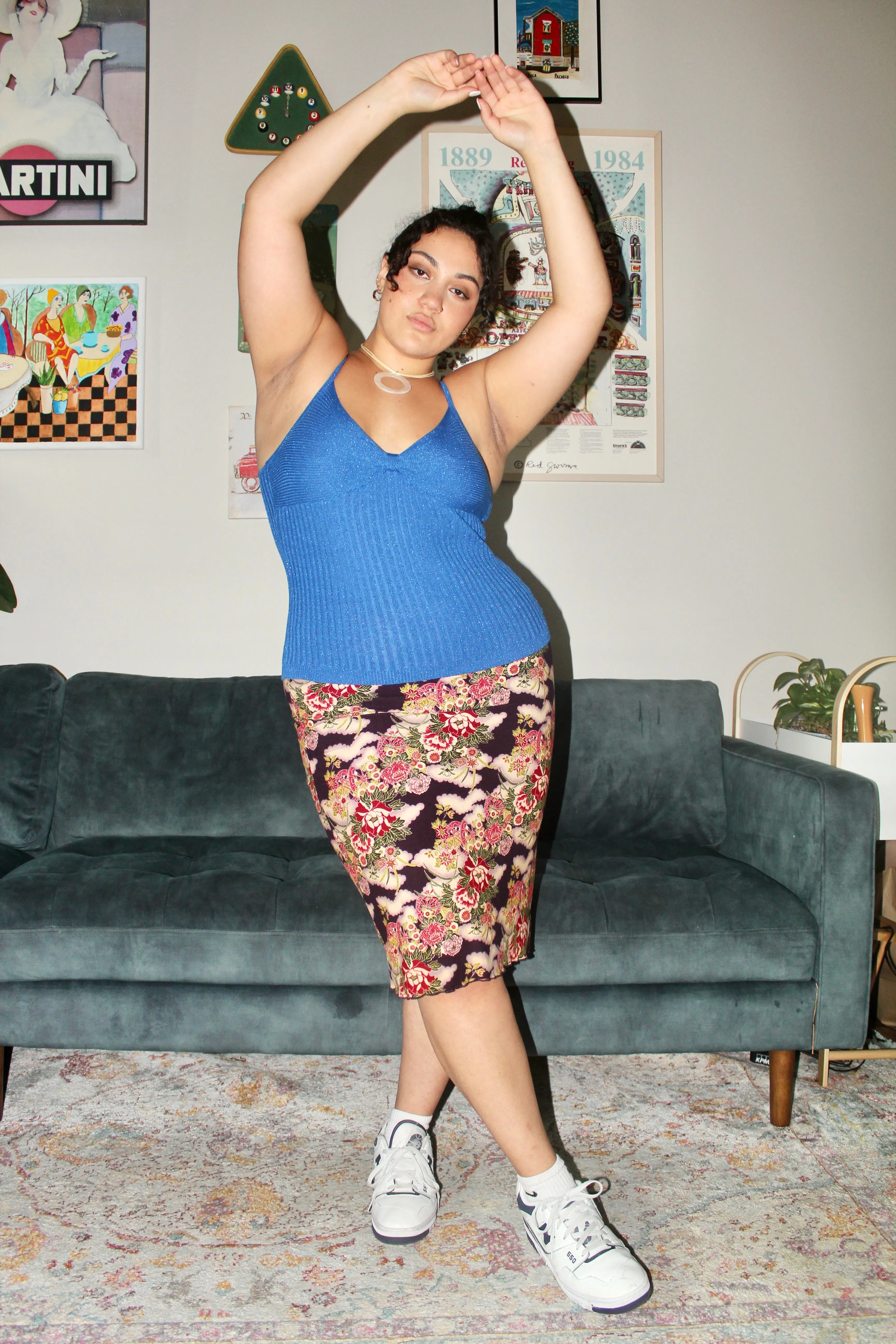 Vintage 90s Floral Knit Midi Skirt (L)