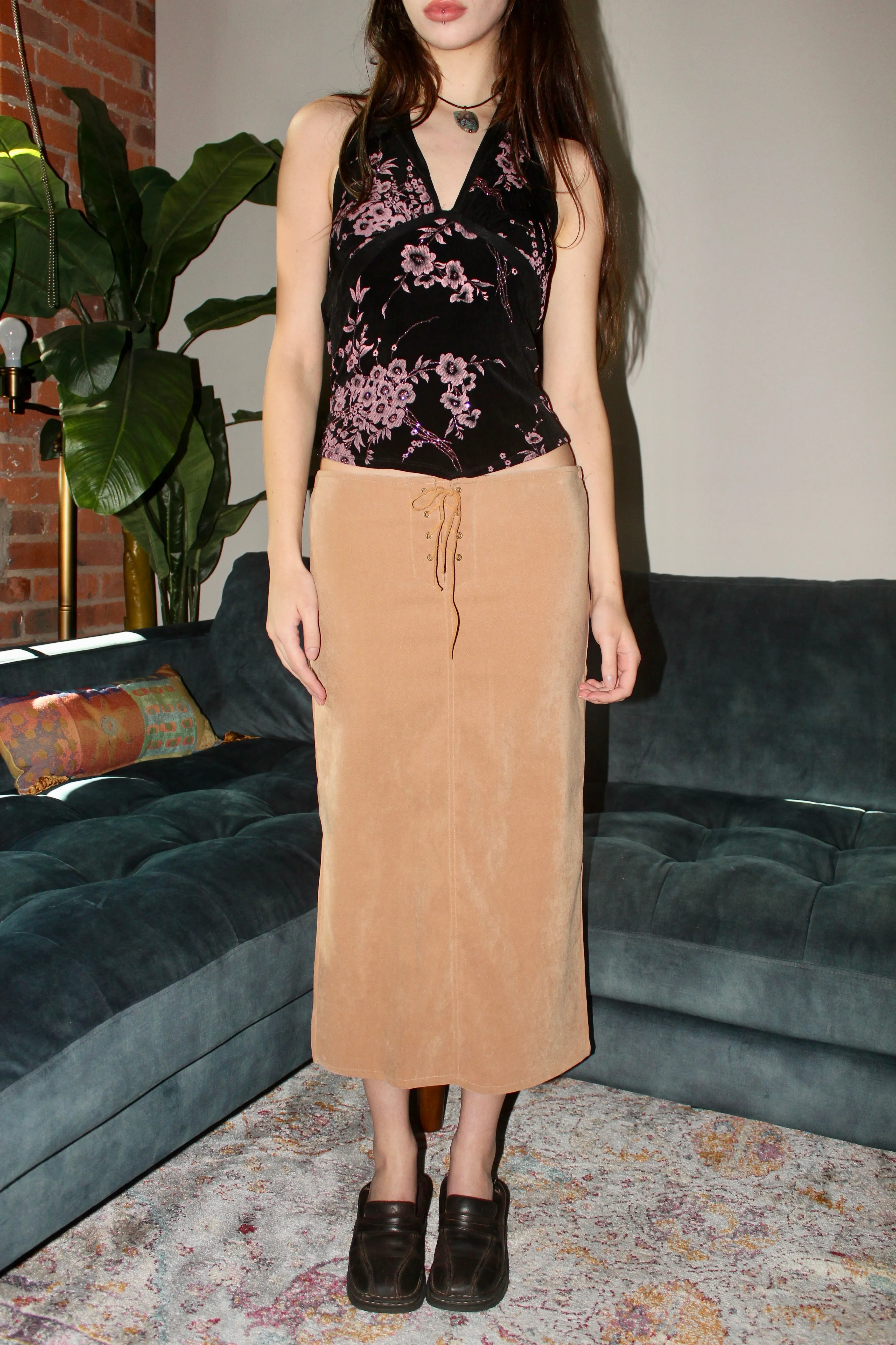 Vintage 90s Lace Up Midi Skirt (S)