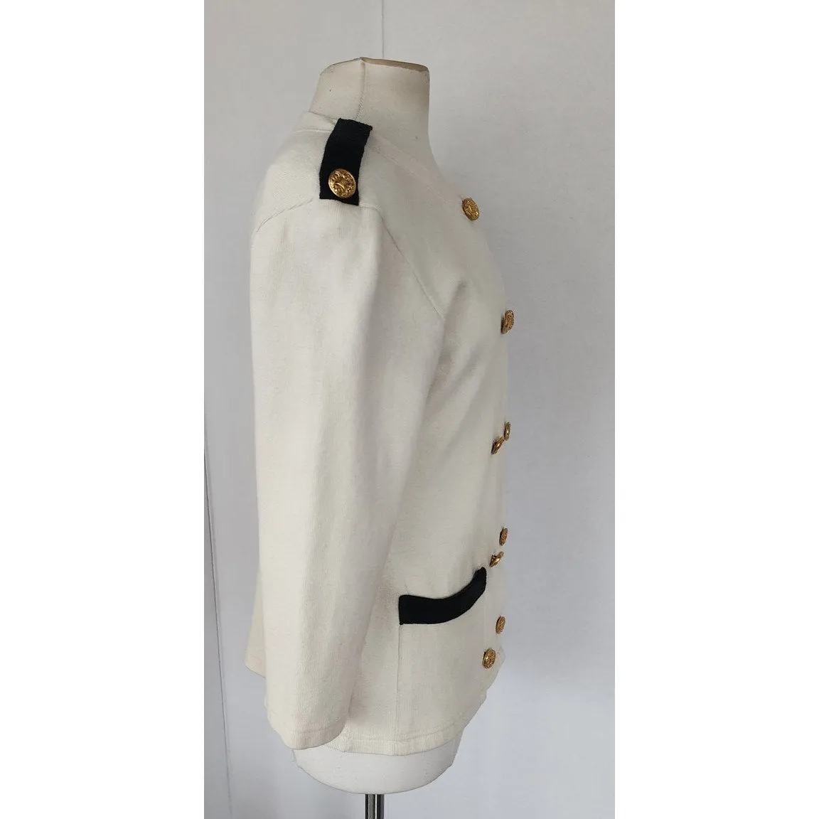 Vintage 90s Military Jacket Cream Knit Gold Buttons Necessary Objects