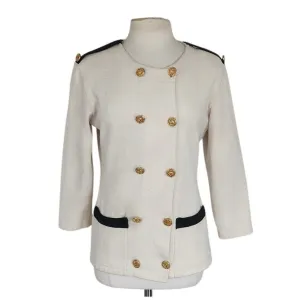 Vintage 90s Military Jacket Cream Knit Gold Buttons Necessary Objects