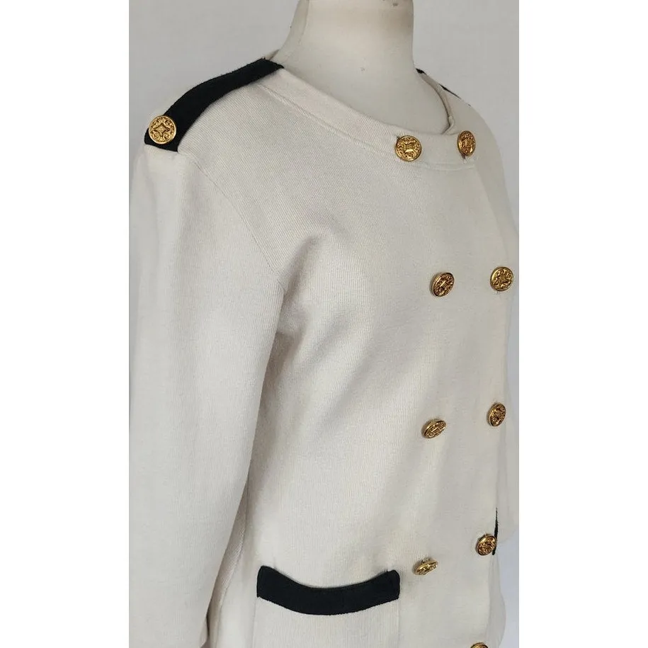 Vintage 90s Military Jacket Cream Knit Gold Buttons Necessary Objects
