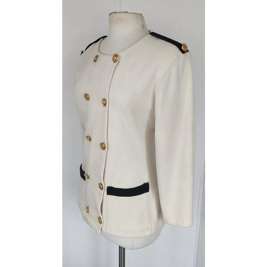 Vintage 90s Military Jacket Cream Knit Gold Buttons Necessary Objects