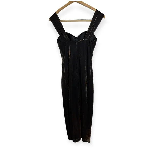 Vintage 90’s Moda Intl Black Bronze Metallic Bustier Slit Midi Dress Size 8