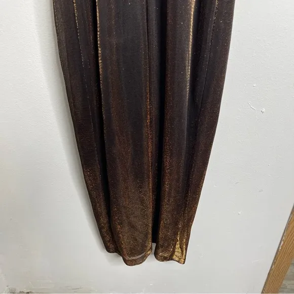 Vintage 90’s Moda Intl Black Bronze Metallic Bustier Slit Midi Dress Size 8
