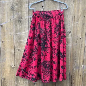 Vintage 90s Red and Black Floral High-Rise Aline Skirt 🌿