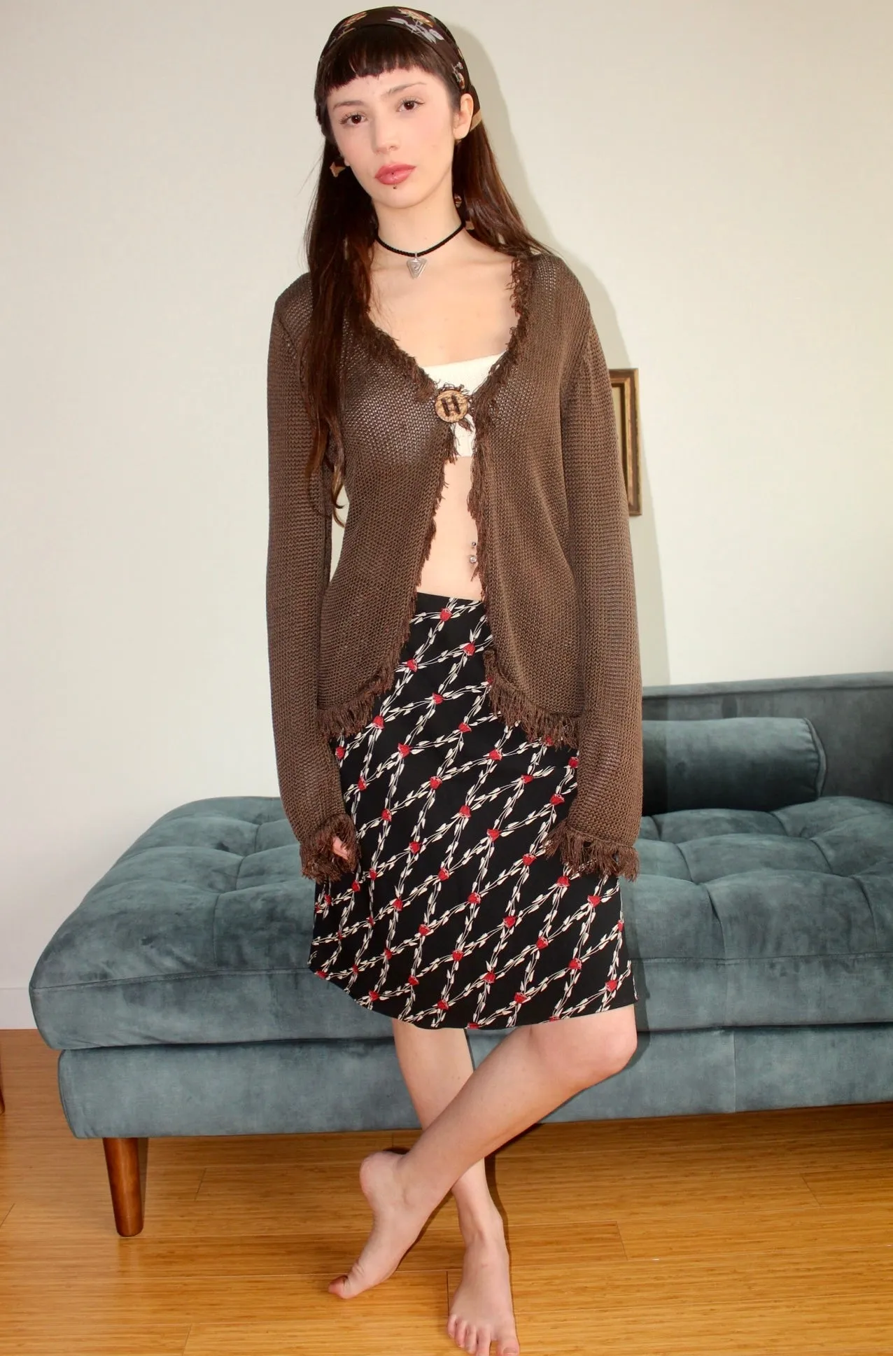 Vintage 90s Rose Vine Midi Skirt (S)