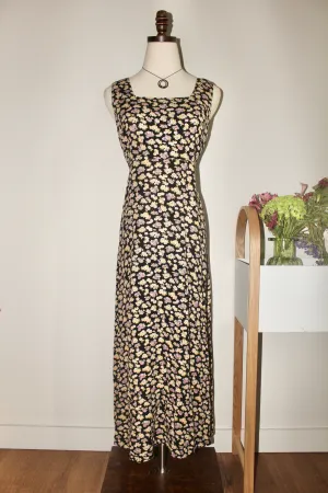 Vintage 90s Square Neck Floral Tie Back Midi Dress (M)
