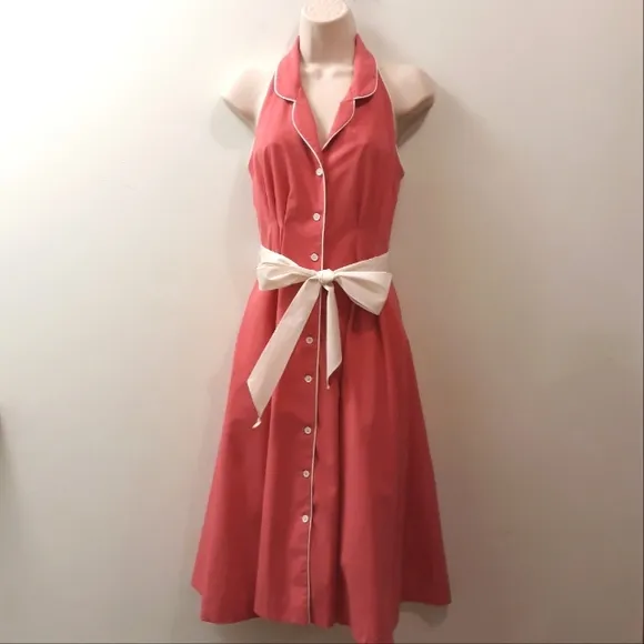 Vintage Act I New York Sleeveless Cutaway Dress Pink with Piping