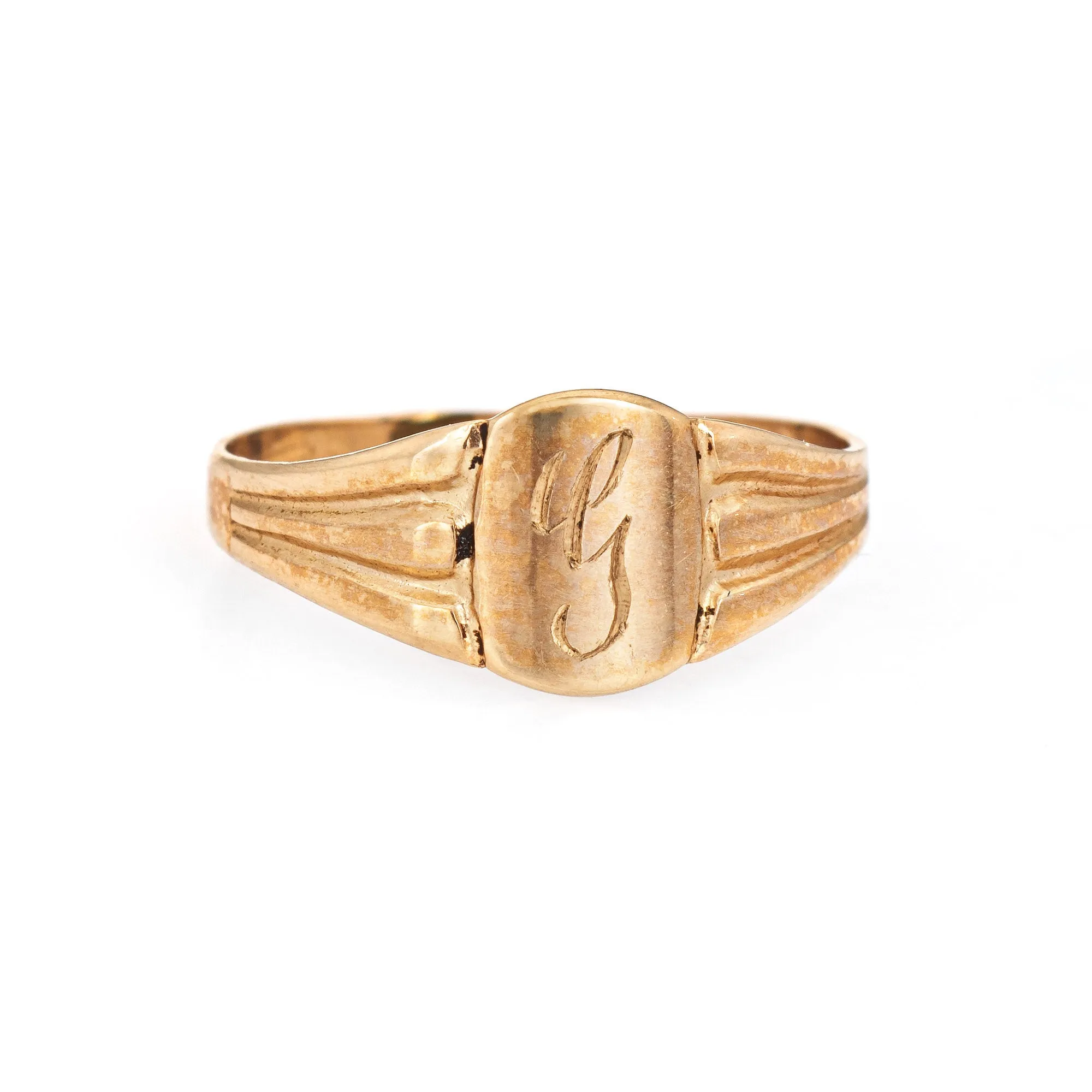 Vintage Art Deco Baby Ring Letter G Signet 10k Yellow Gold Filigree Tiny Midi