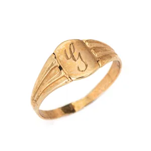 Vintage Art Deco Baby Ring Letter G Signet 10k Yellow Gold Filigree Tiny Midi