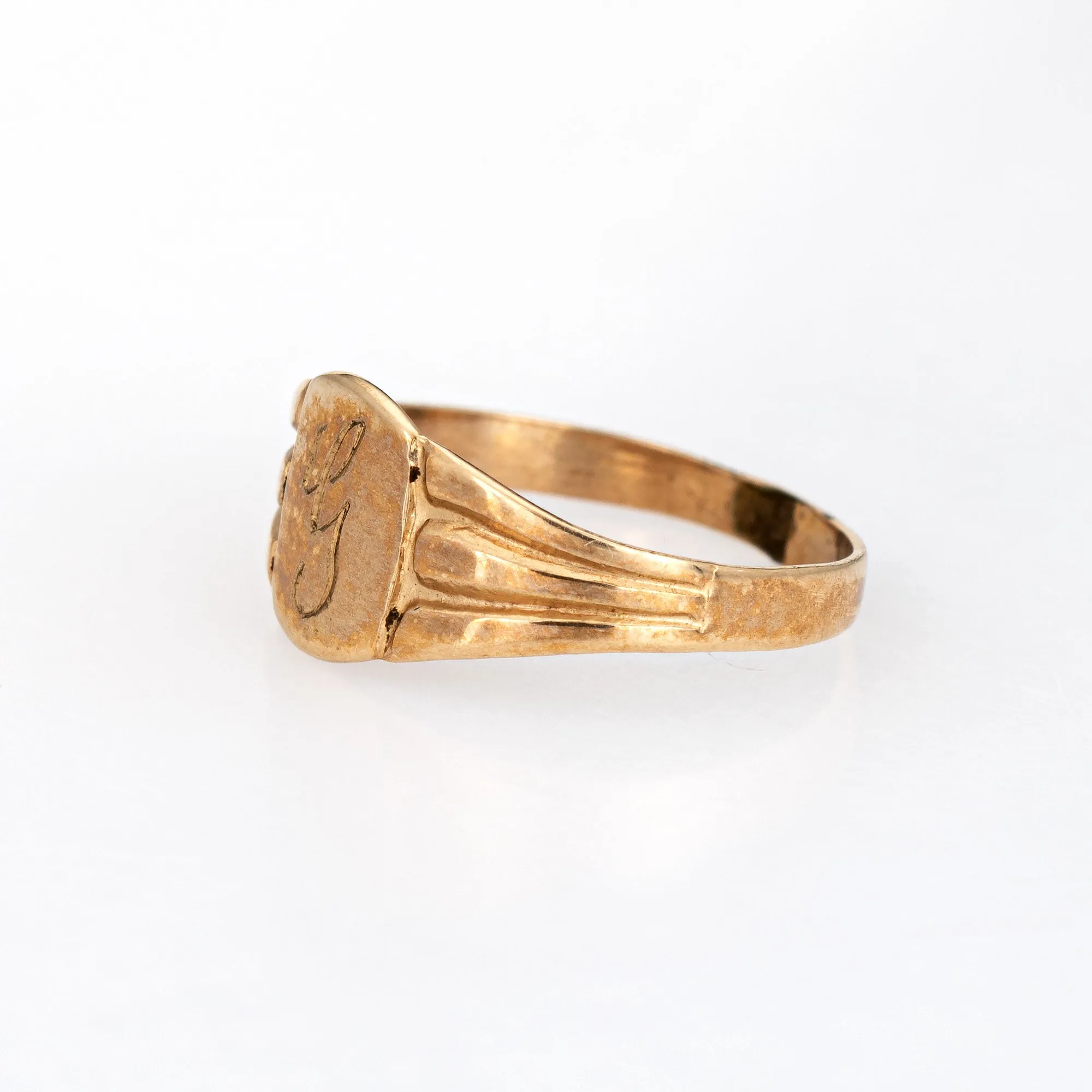 Vintage Art Deco Baby Ring Letter G Signet 10k Yellow Gold Filigree Tiny Midi