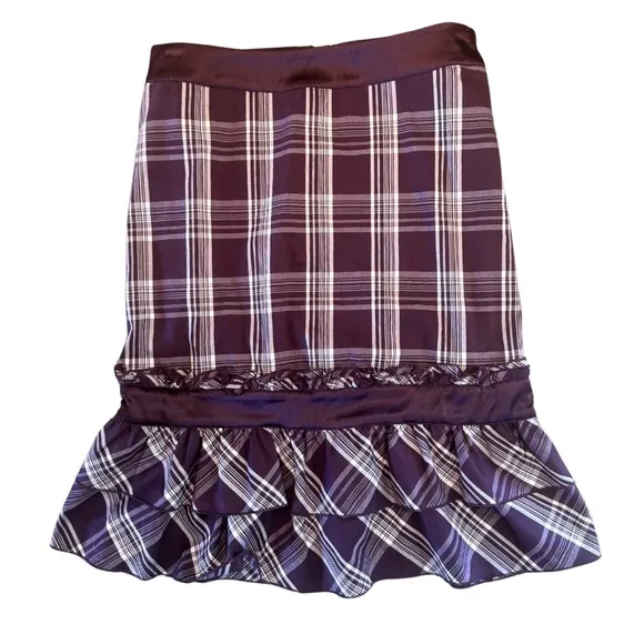 Vintage Bebe Y2K Plaid Ruffled Midi Skirt
