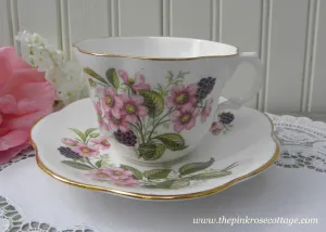 Vintage Blackberries and Pink Blackberry Blossoms Teacup and Saucer