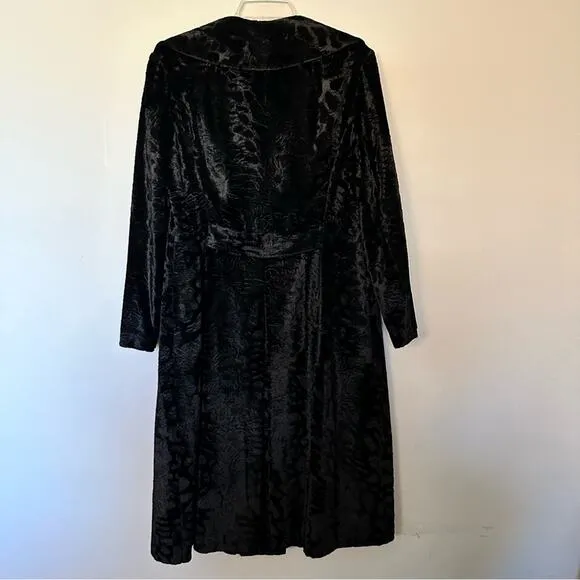 Vintage Borella Faux Fur Crushed Velvet Coat Mod Black Doublebreasted Small