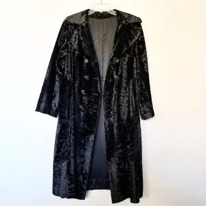 Vintage Borella Faux Fur Crushed Velvet Coat Mod Black Doublebreasted Small