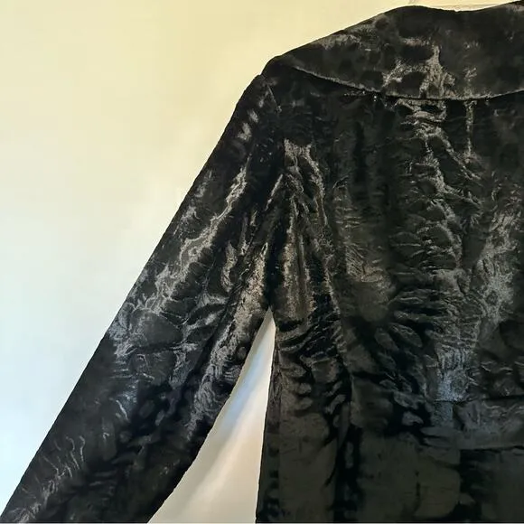Vintage Borella Faux Fur Crushed Velvet Coat Mod Black Doublebreasted Small