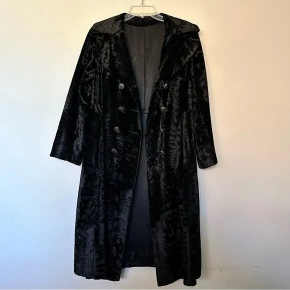 Vintage Borella Faux Fur Crushed Velvet Coat Mod Black Doublebreasted Small