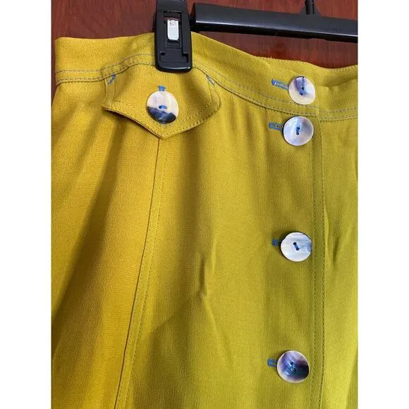 VINTAGE Chartreuse Green Twee Midi Skirt 16