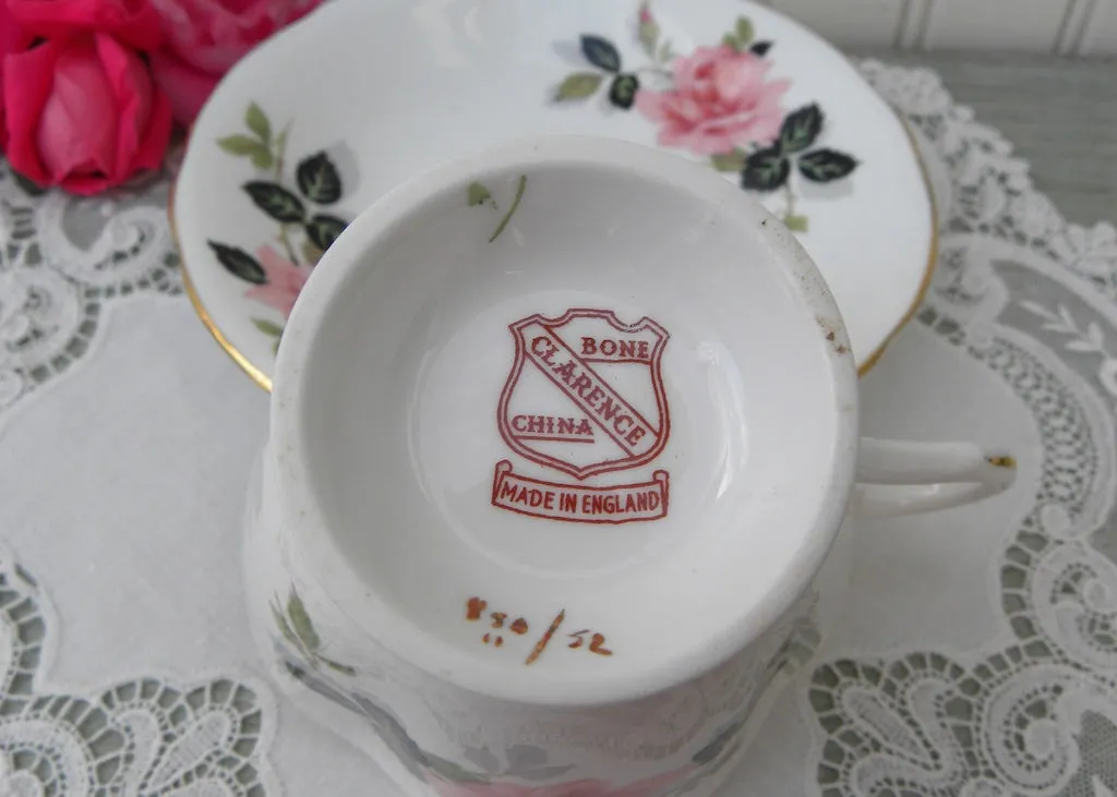 Vintage Clarence Pink Rose Teacup and Saucer