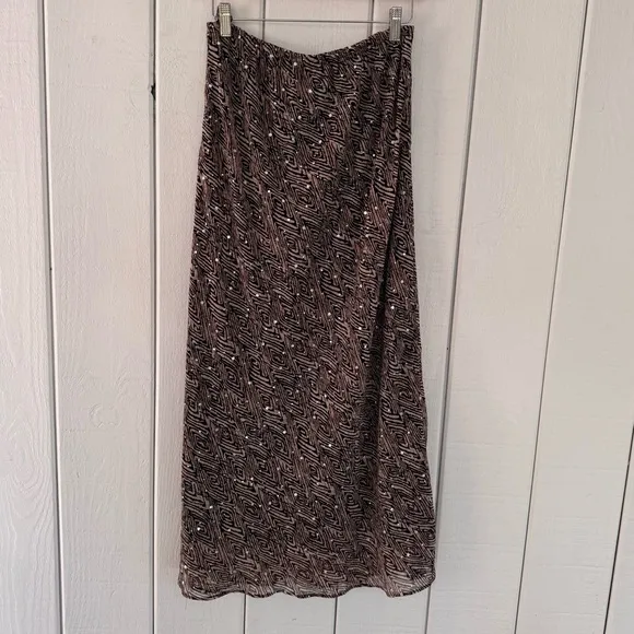 Vintage Coldwater Creek Brown Sequin Midi Skirt